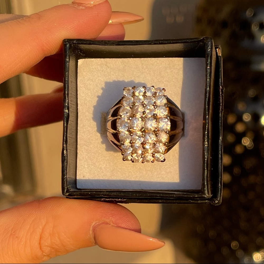 Sterling Silver Patina Ring with CZs
